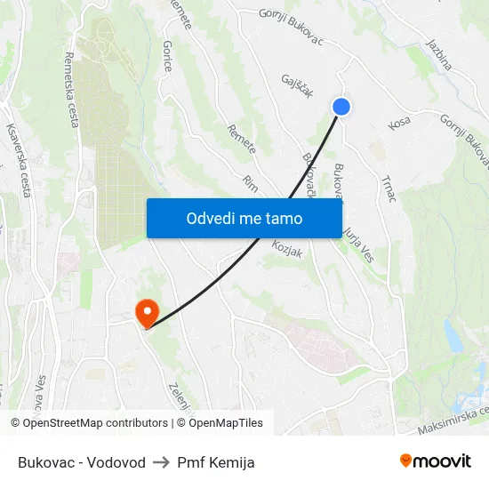 Bukovac - Vodovod to Pmf Kemija map