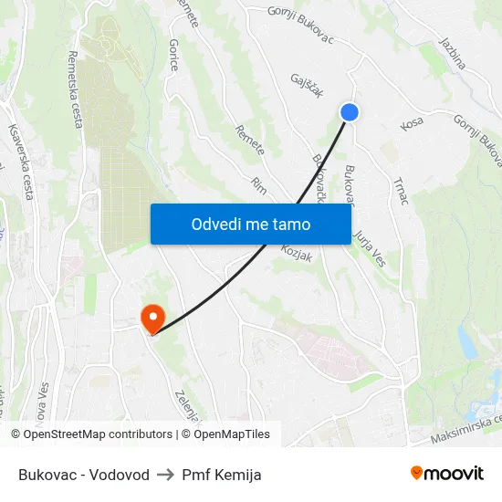 Bukovac - Vodovod to Pmf Kemija map