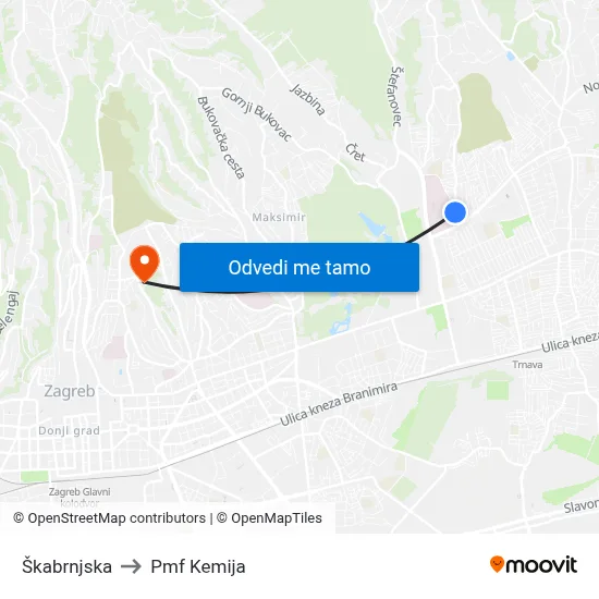Škabrnjska to Pmf Kemija map