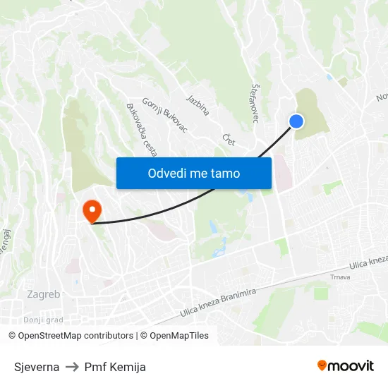 Sjeverna to Pmf Kemija map