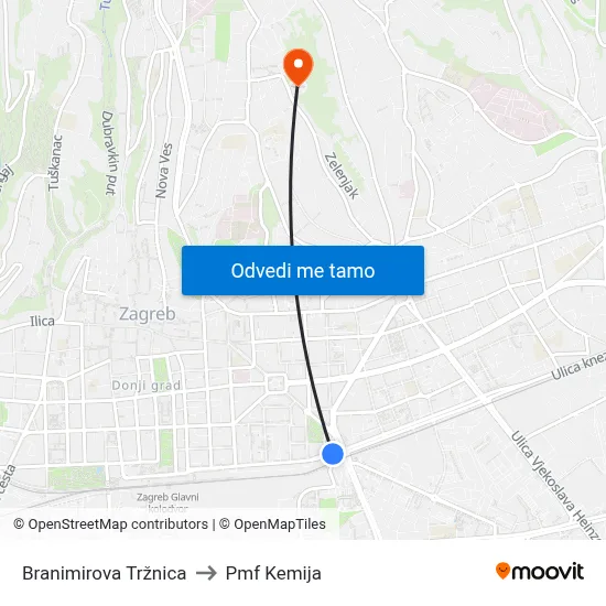 Branimirova Tržnica to Pmf Kemija map