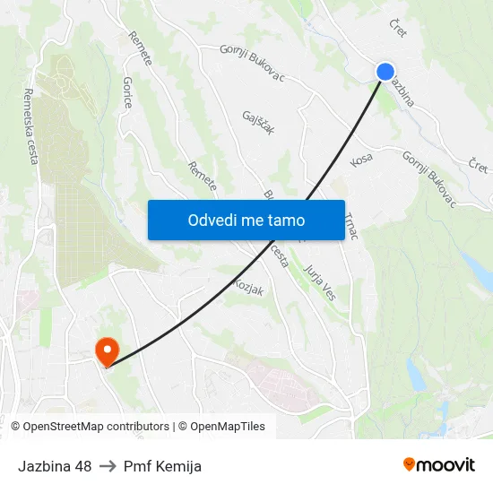 Jazbina 48 to Pmf Kemija map