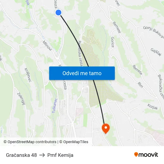Gračanska 48 to Pmf Kemija map