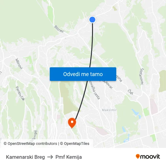 Kamenarski Breg to Pmf Kemija map