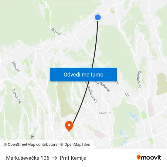 Markuševečka 106 to Pmf Kemija map