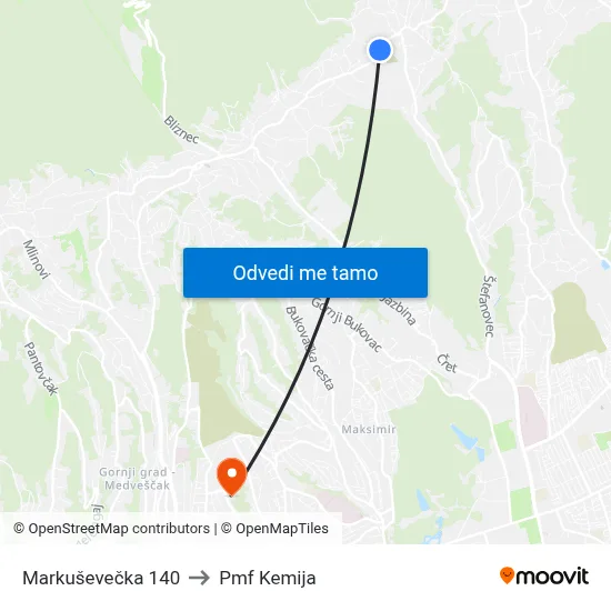 Markuševečka 140 to Pmf Kemija map