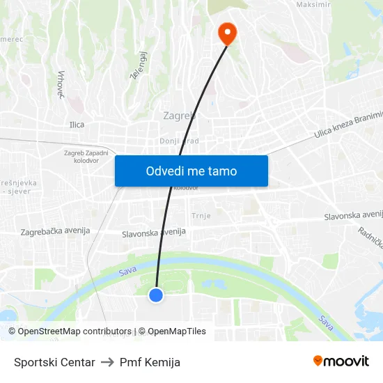 Sportski Centar to Pmf Kemija map