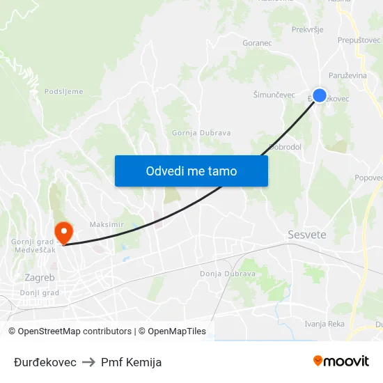 Đurđekovec to Pmf Kemija map