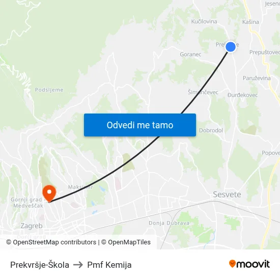 Prekvršje-Škola to Pmf Kemija map