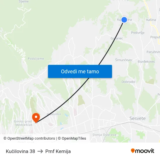 Kučilovina 38 to Pmf Kemija map