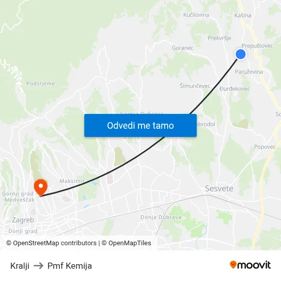 Kralji to Pmf Kemija map