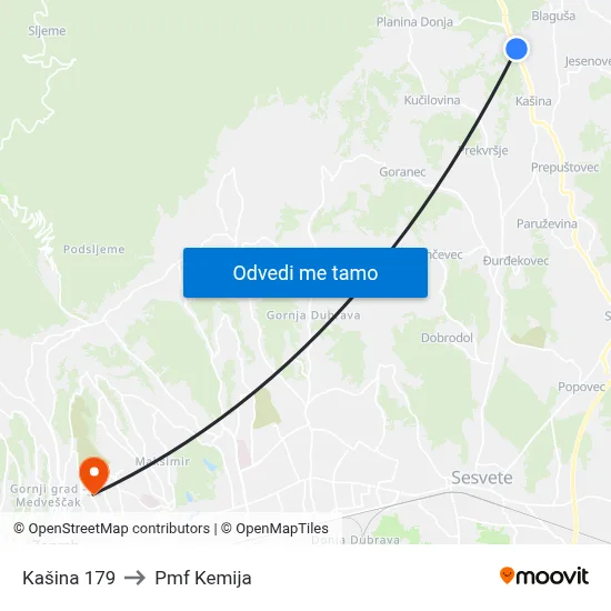 Kašina 179 to Pmf Kemija map