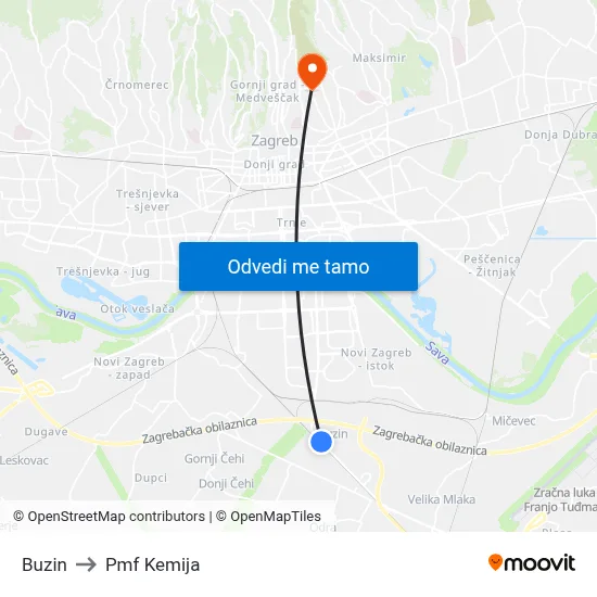 Buzin to Pmf Kemija map