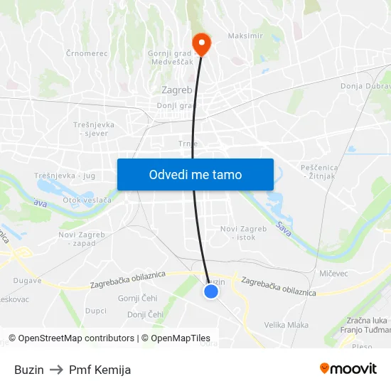 Buzin to Pmf Kemija map