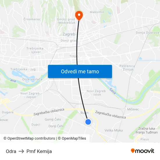 Odra to Pmf Kemija map