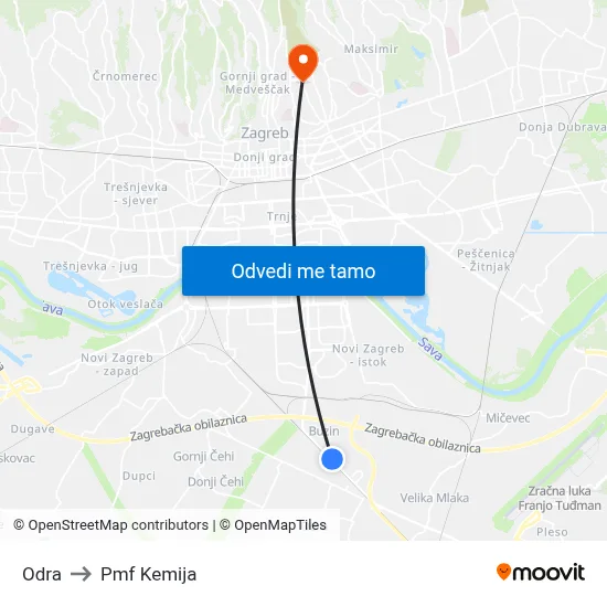 Odra to Pmf Kemija map