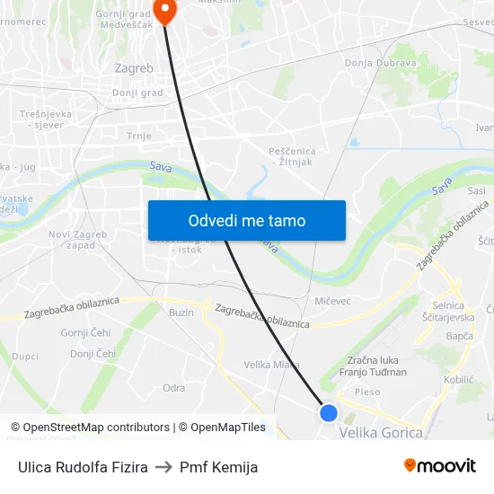 Ulica Rudolfa Fizira to Pmf Kemija map