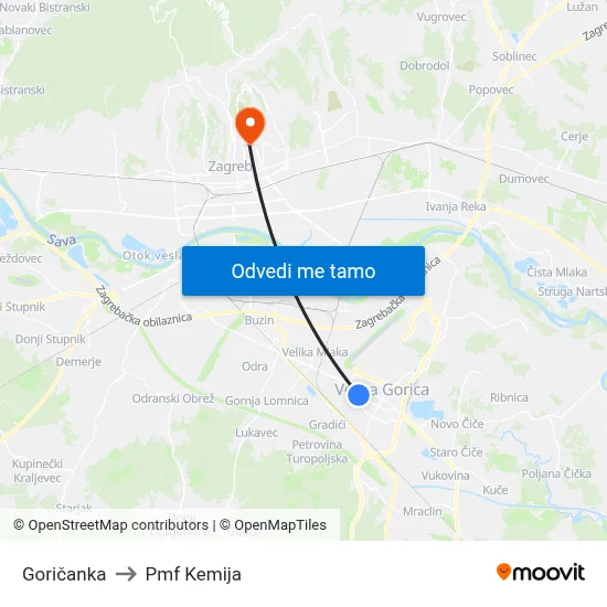 Goričanka to Pmf Kemija map
