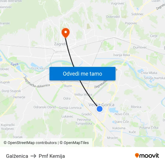Galženica to Pmf Kemija map