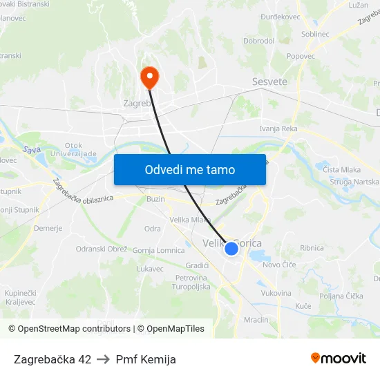 Zagrebačka 42 to Pmf Kemija map