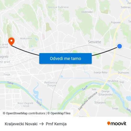 Kraljevečki Novaki to Pmf Kemija map