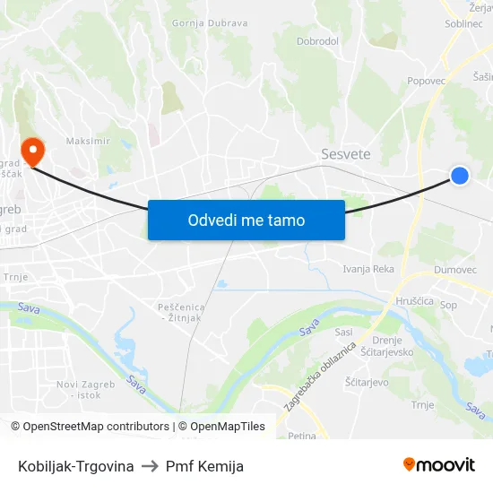 Kobiljak-Trgovina to Pmf Kemija map