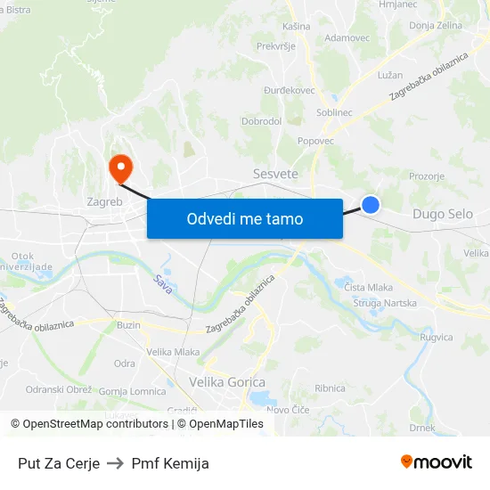 Put Za Cerje to Pmf Kemija map