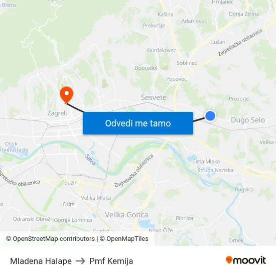 Mladena Halape to Pmf Kemija map