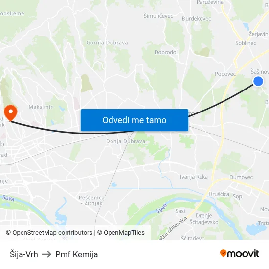 Šija-Vrh to Pmf Kemija map