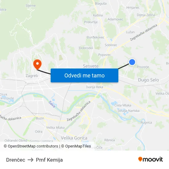 Drenčec to Pmf Kemija map