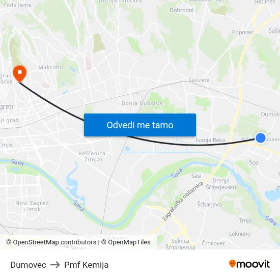 Dumovec to Pmf Kemija map