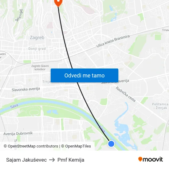 Sajam Jakuševec to Pmf Kemija map