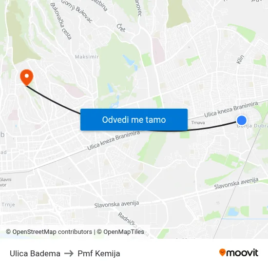 Ulica Badema to Pmf Kemija map