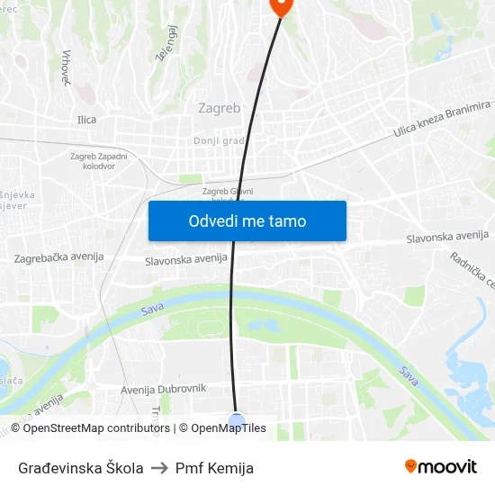 Građevinska Škola to Pmf Kemija map