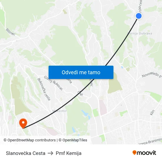 Slanovečka Cesta to Pmf Kemija map