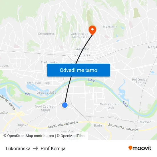 Lukoranska to Pmf Kemija map