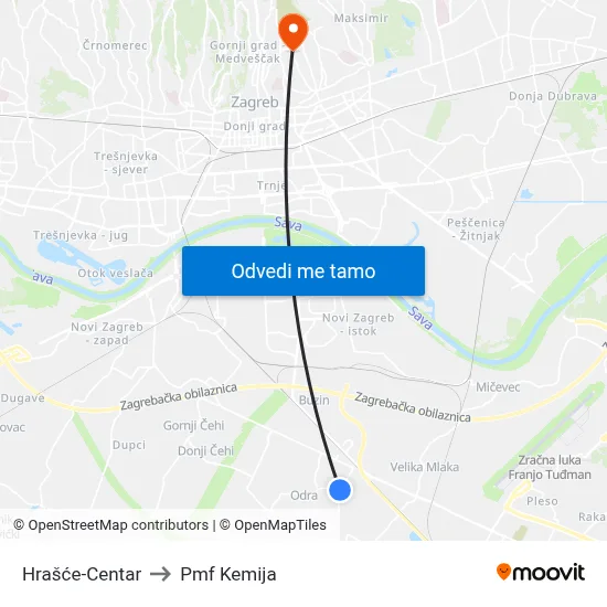 Hrašće-Centar to Pmf Kemija map