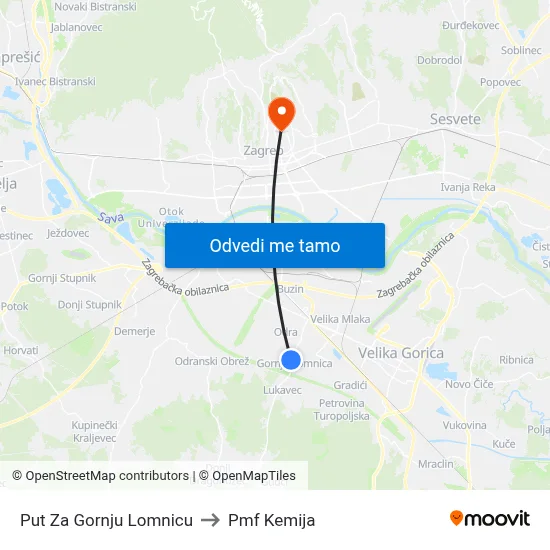 Put Za Gornju Lomnicu to Pmf Kemija map