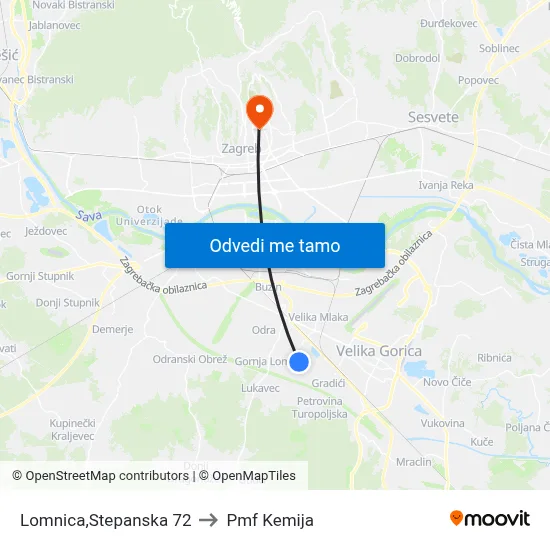 Lomnica,Stepanska 72 to Pmf Kemija map