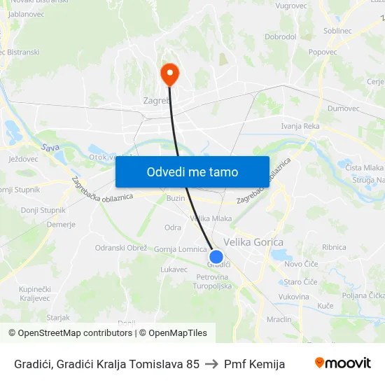 Gradići, Gradići Kralja Tomislava 85 to Pmf Kemija map