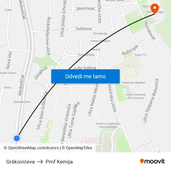 Grškovićeva to Pmf Kemija map