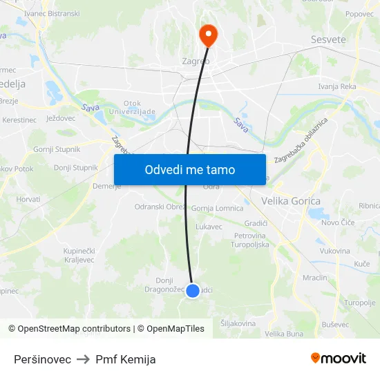 Peršinovec to Pmf Kemija map