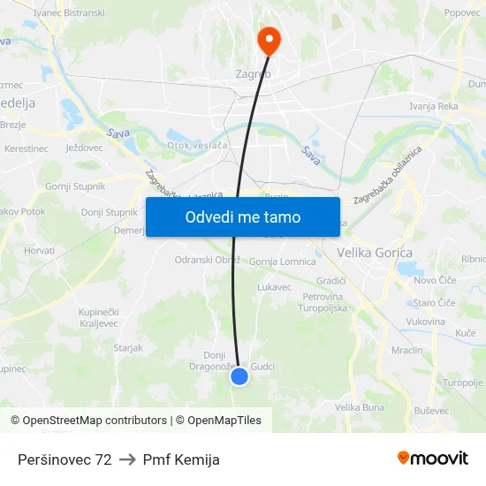 Peršinovec 72 to Pmf Kemija map