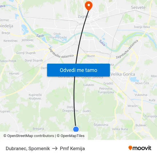 Dubranec, Spomenik to Pmf Kemija map