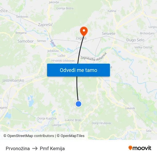 Prvonožina to Pmf Kemija map