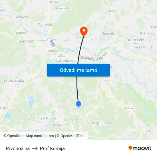 Prvonožina to Pmf Kemija map