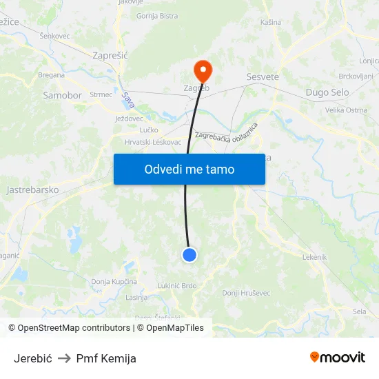 Jerebić to Pmf Kemija map