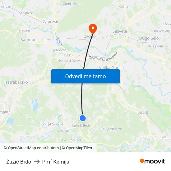 Žužić Brdo to Pmf Kemija map