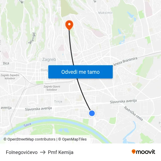 Folnegovićevo to Pmf Kemija map