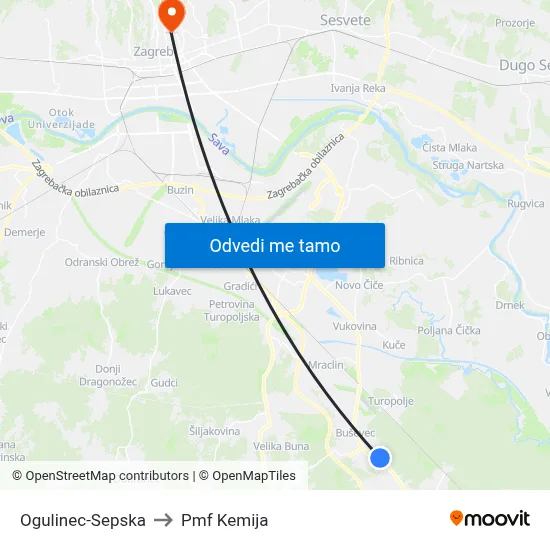 Ogulinec-Sepska to Pmf Kemija map
